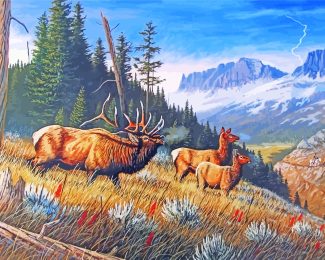 Elk In Mountains diamond painting