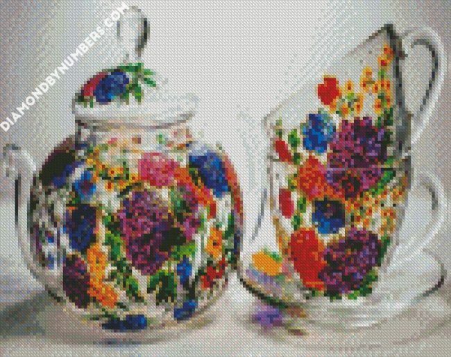 Floral Teapot And Cups diamond painting