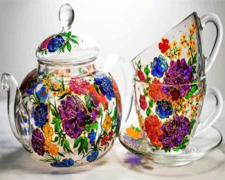 Floral Teapot And Cups diamond painting