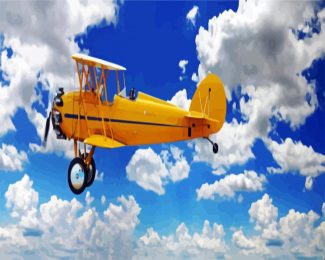 Flying Yellow Biplane diamond painting