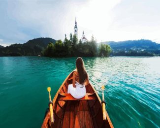 Girl In Boat In Lake Bled Slovenia diamond painting