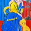 Girl in Yellow and Blue with Guitar Diamond Paintings