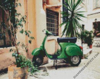 Green Vespa Scooter diamond painting