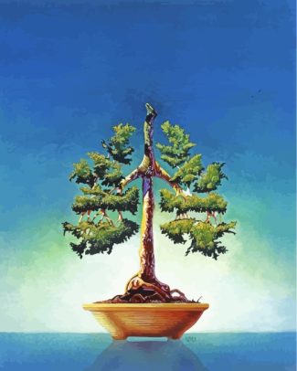 Green bonsai tree diamond painting