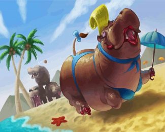 Hippopotamus In Beach diamond painting