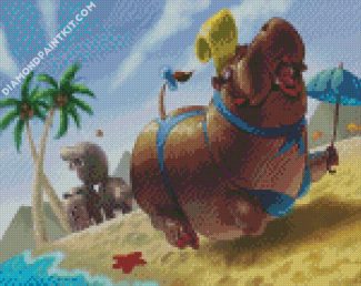 Hippopotamus In Beach diamond painting