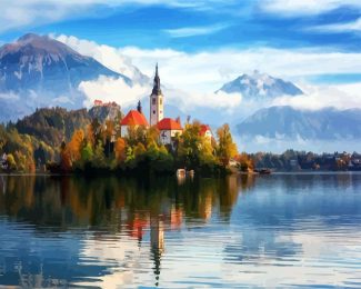 Lake Bled In Fall diamond painting