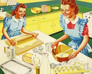 Mother And Daughter Cooking diamond painting