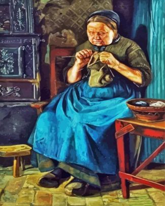 Old Woman Knitting diamond painting