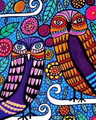 Owls Folk Art diamond painting