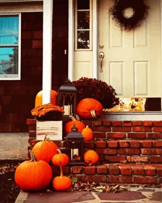 Pumpkins On Stairs diamond painting