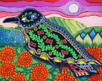 Raven Bird Folk Art diamond painting