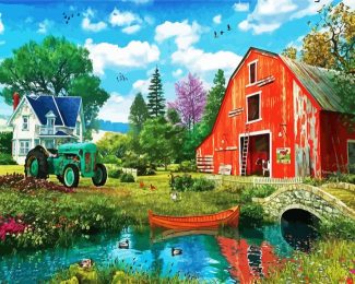 Red Barn Farmland diamond painting