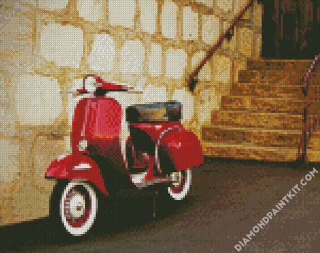 Red Vespa Scooter diamond painting