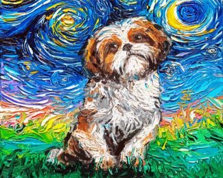 Shih Tzu Stary Night diamond painting