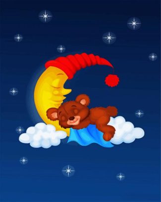 Sleepy Teddy Bear On Moon diamond painting