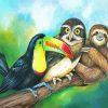 Sloth With Toucan And Owl diamond painting