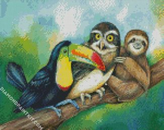 Sloth With Toucan And Owl diamond painting