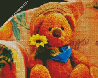 Teddy Bear Holding Flower diamond painting