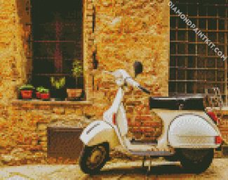 Vintage White Vespa Scooter diamond painting