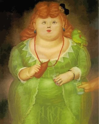 Woman And Parrot Botero Art diamond painting