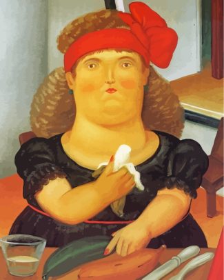 Woman Eating Banana Botero Art diamond painting