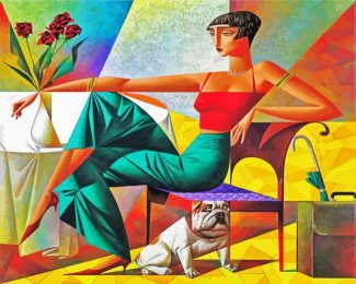 Aesthetic Cubist Woman And Dog diamond painting