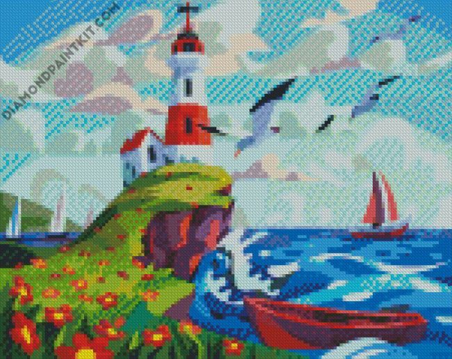 Aesthetic Lighthouse Illistration diamond painting