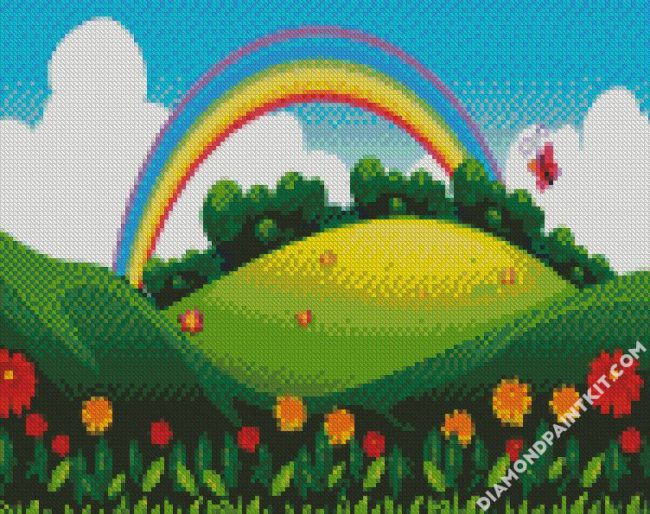 Beautiful Green Mountain And Rainbow diamond painting