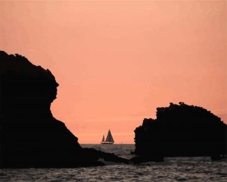 Biarritz Beach At Sunset Silhouette diamond painting