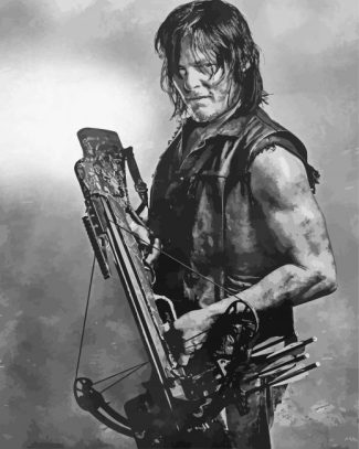 black and white Daryl Dixon diamond painting