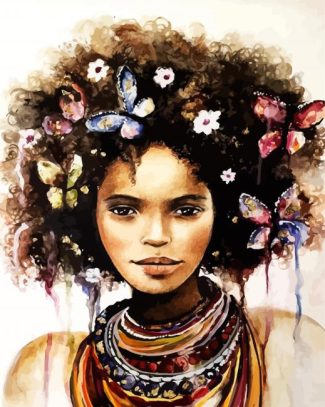 black woman butterfly in hair diamond painting