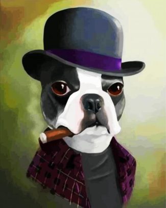 boston terrier with hat diamond painting