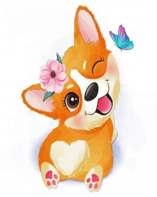 corgi and butterfly diamond painting