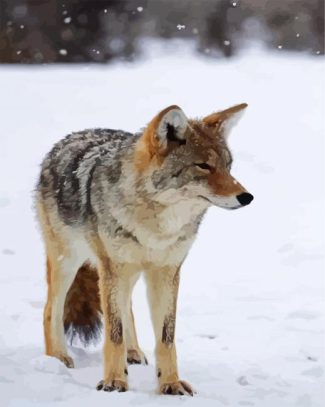 coyote in a snowy day diamond painting