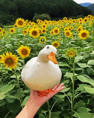 Cute Duck And Sun Flowers diamond painting