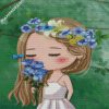 Cute Girl Smelling Flowers diamond painting