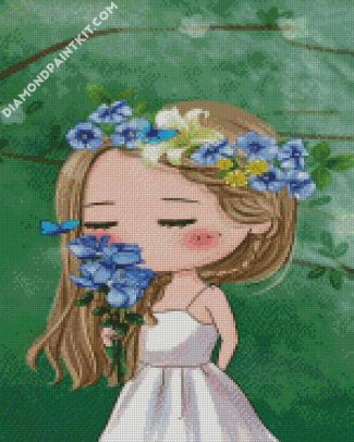 Cute Girl Smelling Flowers diamond painting