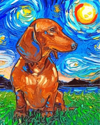 dachshund Starry Night diamond painting