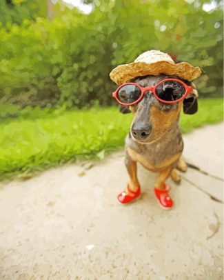 dachshund with sunglasses And Hat diamond painting