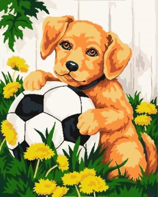 Dog And Football diamond painting