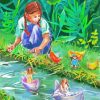 Girl Watching Her Paper Boats Floating diamond painting