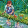 Girl Watching Her Paper Boats Floating diamond painting