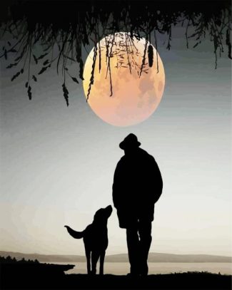 man and dog silhouette diamond painting