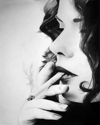 Monochrome Woman Smoking Cigarette diamond painting