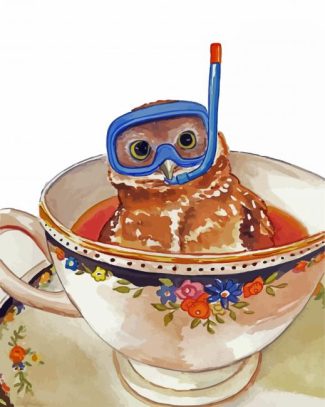 owl in cup of coffee diamond painting