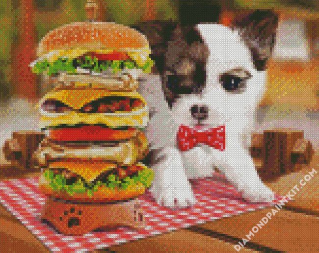 Puppy And Hamburger diamond painting