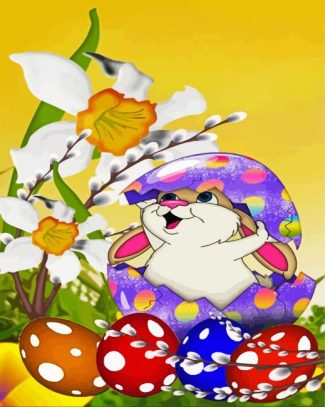 Rabbit And Egges And Flowers diamond painting