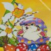 Rabbit And Egges And Flowers diamond painting