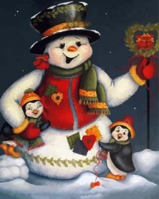 snow man and penguin diamond painting